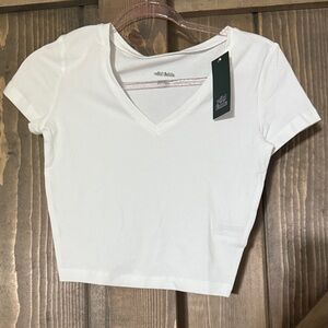 Wild Fable White V-Neck Crop Top